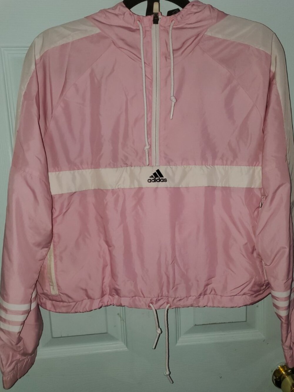 Adidas sz M US14 pink cropped hooded windbreaker